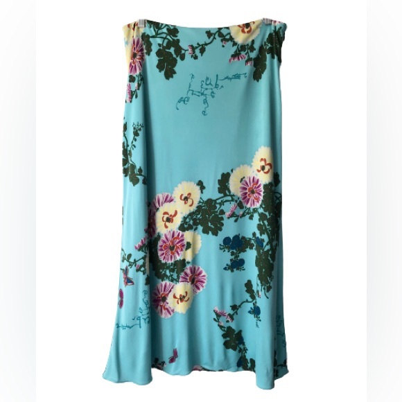 Emanuel Ungaro Dresses & Skirts - Vtg Emanuel Ungaro Floral Flower Butterfly Print Turquoise Viscose Midi Skirt 46